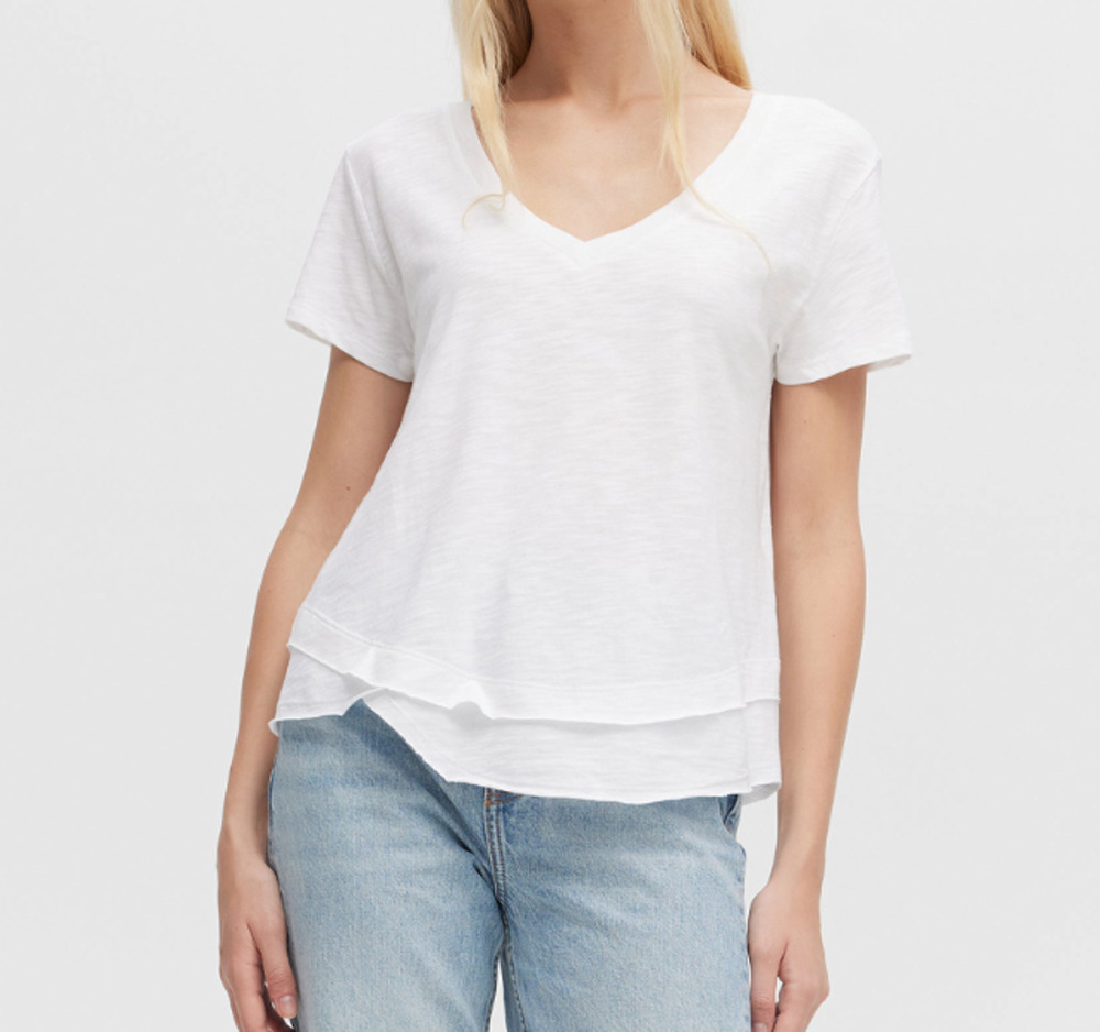 Cheerleader Ava V-Neck Mock layer Tee White Size M, casual, comfy, fresh, boho
